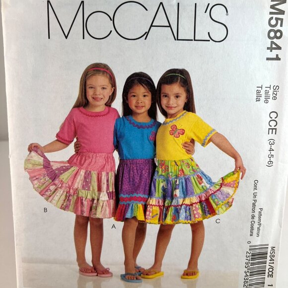 McCalls M5841 Girls Pull On Tiered Skirt Appliques Pattern Size CCE 3 -6 UNCUT - Picture 3 of 7